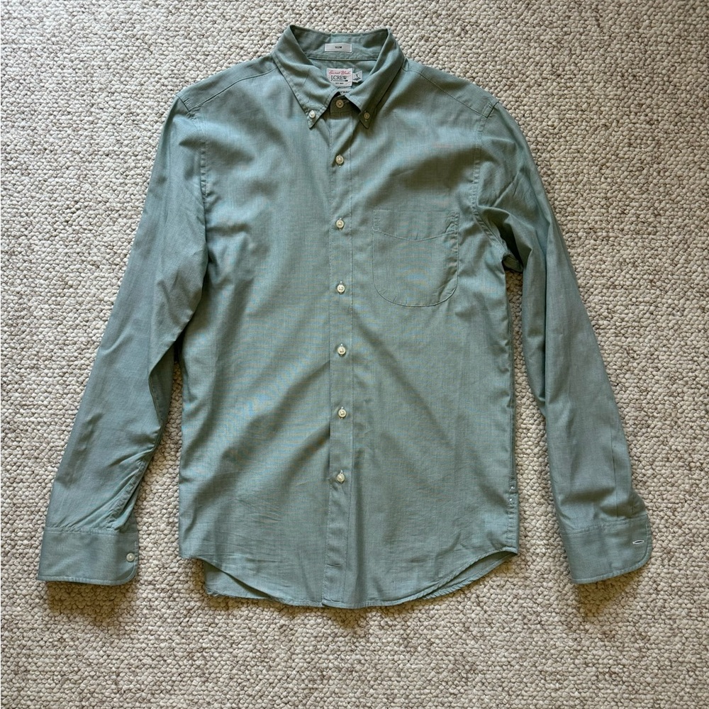 J. Crew Men’s Secret Wash Slim Fit Button Down Shirt - Green Eoe
